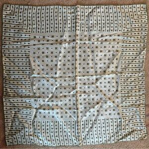 Vintage Pure Silk Hand Rolled Scarf Made in Japan Green Cream 17x17